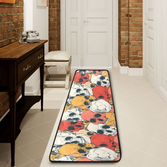Ryvnso Skull Head Hand Drawn Hallway Runner Rugs Floor Carpet Non Slip Entryway Mat 2' x 6'