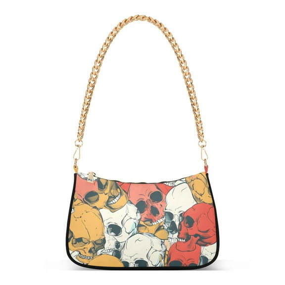 Ryvnso Skull Head Hand Drawn Womens Chain Shoulder Bag Tote Handbags Clutch Hobo Purse with Zipper for Travel