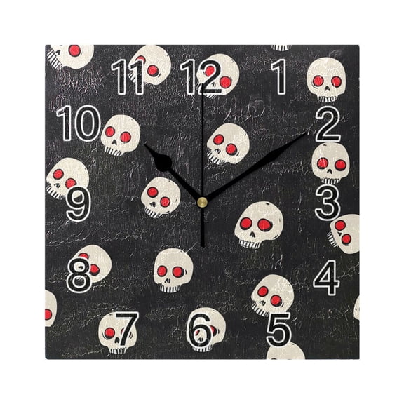 Ryvnso Skull Head Wall Clock Square Silent Non-Ticking Battery Operated 7.78"