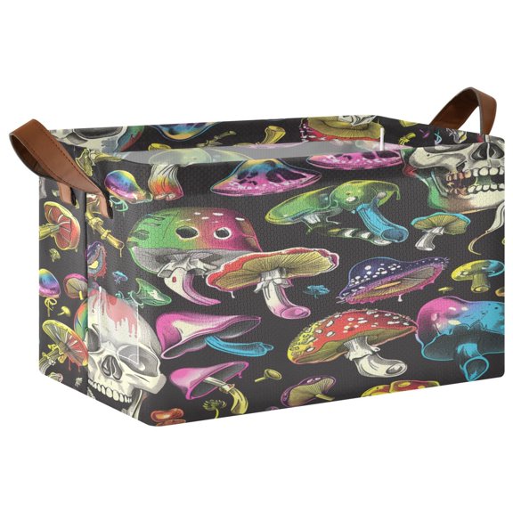 Ryvnso Skull Rainbow Mushrooms Storage Bins Large Basket Foldable Cube Toys Organizer with Handles 1 PC