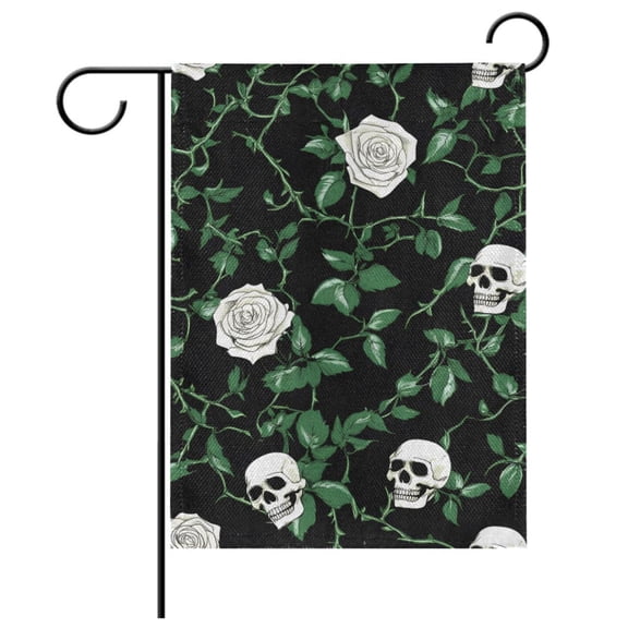 Ryvnso Skull Roses Leaf Garden Flag 12x18 Inch Double Sided Seasonal Yard Decoration