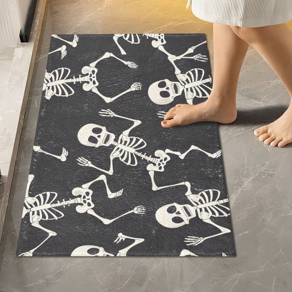 Ryvnso Skull Skeleton Dancing Bathroom Shaggy Rugs Toilet Rectangle Mat Soft Contour Rug 24"x16"