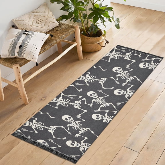 Ryvnso Skull Skeleton Dancing Bedroom Runner Rug 2'x6' Hallway Area Carpet Non Slip Entryway Mat with Tassels