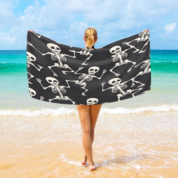 Ryvnso Skull Skeleton Dancing Oversized Beach Towel Microfiber Bath Blankets Swimming Fitness 37" x 74"