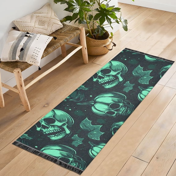 Ryvnso Skull Skeletons Bedroom Runner Rug 2'x6' Hallway Area Carpet Non Slip Entryway Mat with Tassels