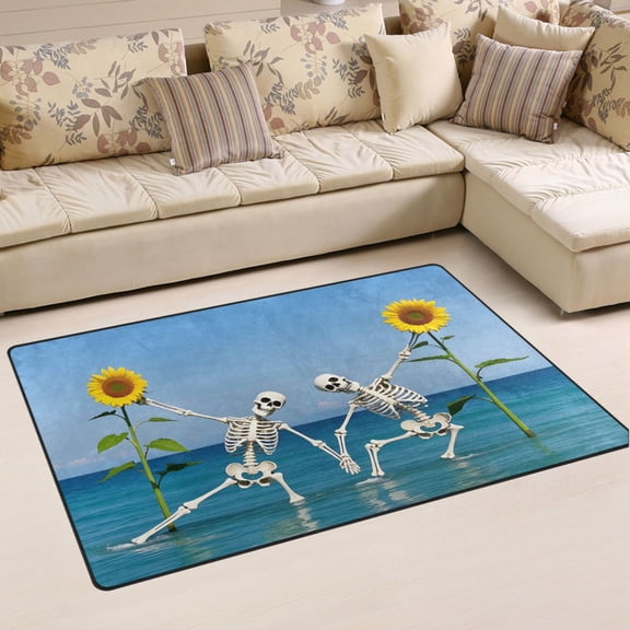 Ryvnso Skull Sunflower Dancing Area Floor Mat Non-Slip Carpet Soft Rugs Doormats 60" x 39"