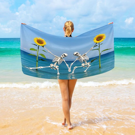 Ryvnso Skull Sunflower Dancing Beach Towel Quick Dry Swimming Yoga Beach Towels Large Sand Free Microfiber Towel 31"W x 71"L