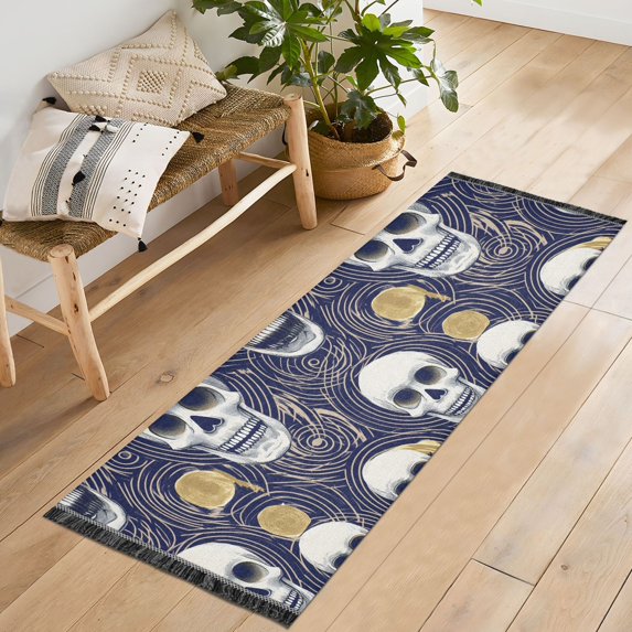 Ryvnso Skull Swirl Line Bedroom Runner Rug 2'x6' Hallway Area Carpet Non Slip Entryway Mat with Tassels