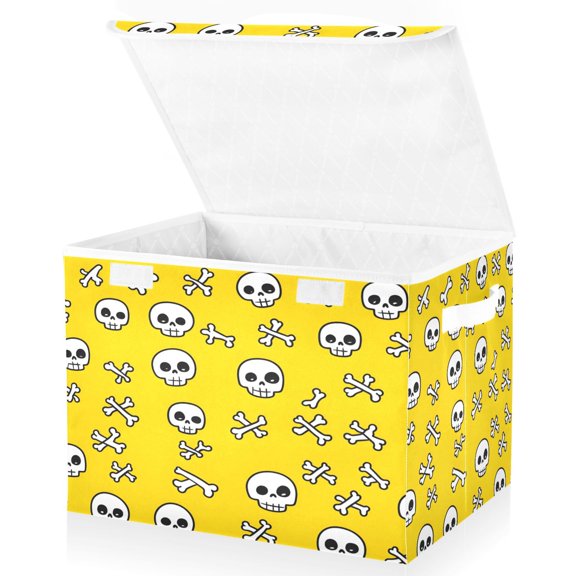 Ryvnso Skull and Bones Large Lidded Foldable Storage Baskets Cubes Boxes Lids Bin for Home