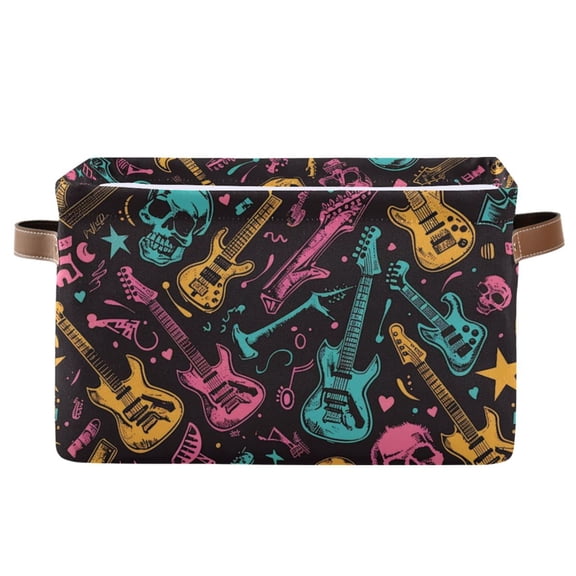 Ryvnso Skull and Guitars Storage Basket Large Bin Foldable Boxes Toys Organizer 14.2x10.2x8.3in 1 PC