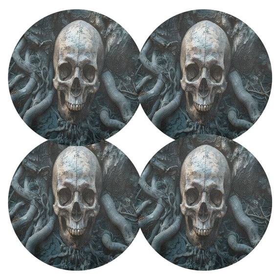 Ryvnso Skull and Tree Round Plate Mats Dining Table Placemat Set of 4 for Holiday Decoration