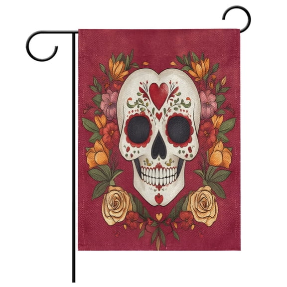 Ryvnso Skull in Flowers Garden Flag 12x18 Inch Double Sided Seasonal Yard Decoration