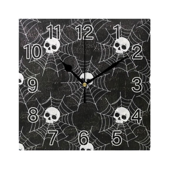 Ryvnso Skull in Web Wall Clock Square Silent Non-Ticking Battery Operated 7.78"