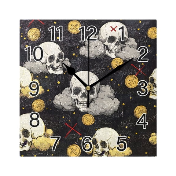 Ryvnso Skull on Clouds Wall Clock Square Silent Non-Ticking Battery Operated 7.78"