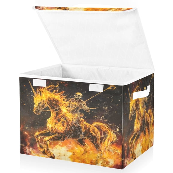 Ryvnso Skull on Unicorn Large Lidded Foldable Storage Baskets Cubes Boxes Lids Bin for Home
