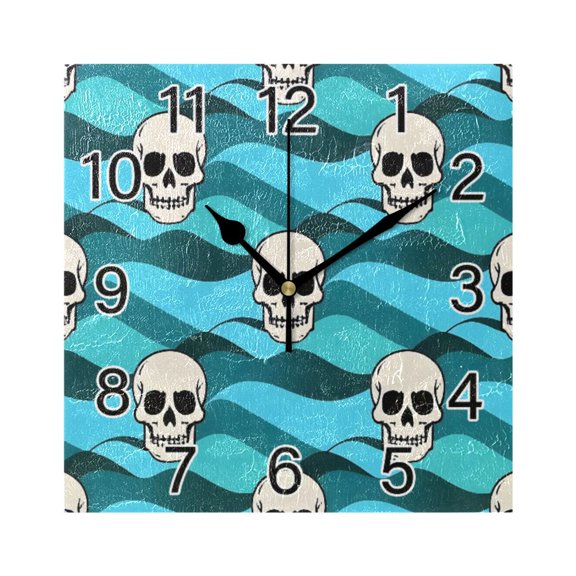 Ryvnso Skull on Wave Wall Clock Square Silent Non-Ticking Battery Operated 7.78"