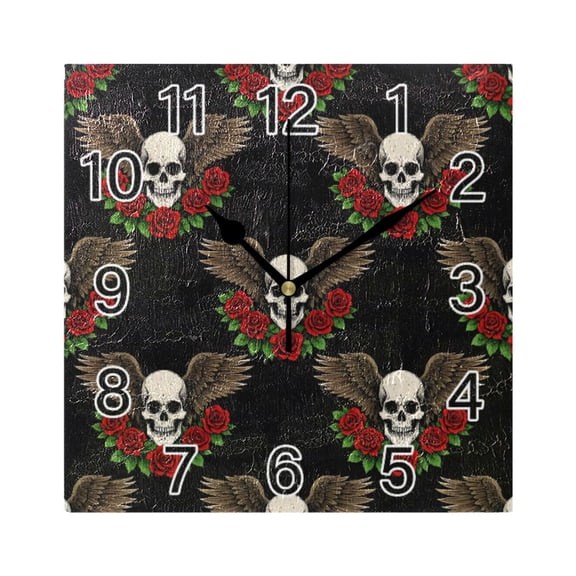 Ryvnso Skull with Wing Wall Clock Square Silent Non-Ticking Battery Operated 7.78"
