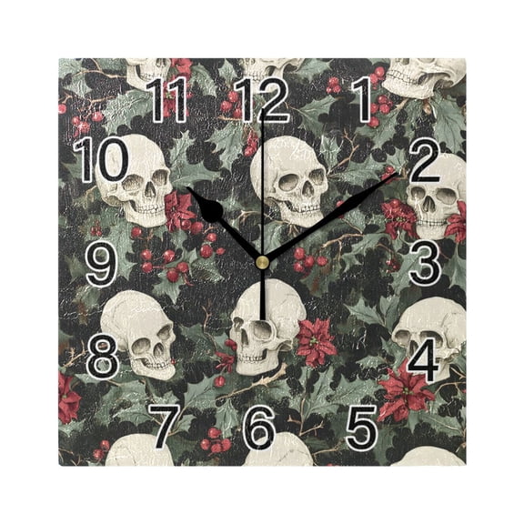 Ryvnso Skulls Cherry Wall Clock Square Silent Non-Ticking Battery Operated 7.78"