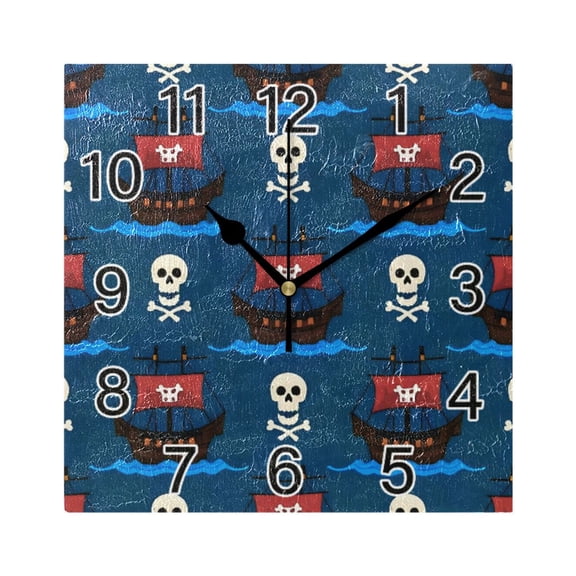 Ryvnso Skulls Wall Clock Square Silent Non-Ticking Battery Operated 7.78"