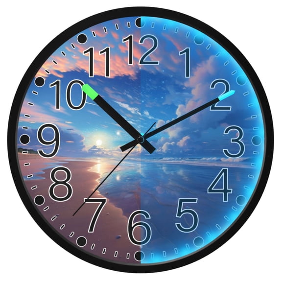 Ryvnso Sky Landscape 12 Inch Night Light Wall Clock Silent Battery Operated Luminous Clocks
