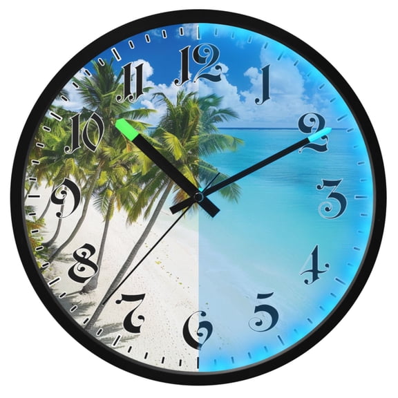 Ryvnso Sky Palm Tree Beach 12 Inch Night Light Wall Clock Luminous Silent Battery Operate Clocks