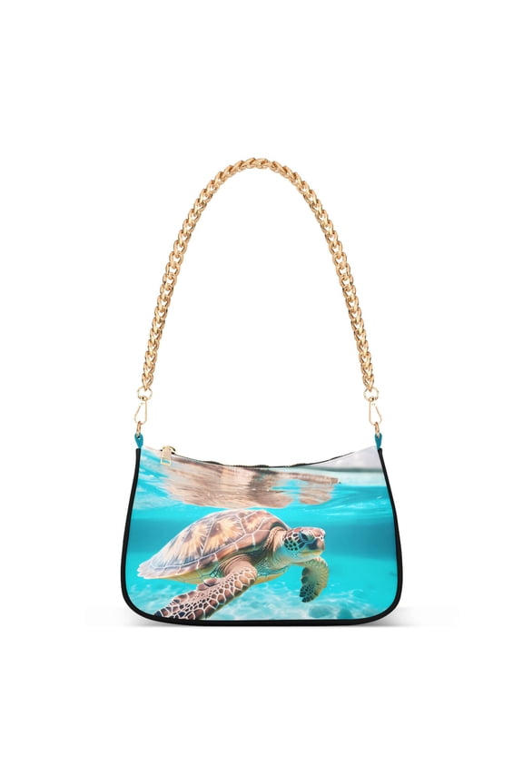 Sky and Sea Turtle in Sea Womens Chain Shoulder Bag Tote Handbags Clutch Hobo Purse with Zipper for Travel