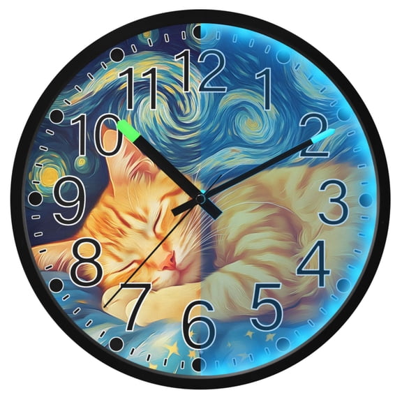 Ryvnso Sleeping Cat 12 Inch Night Light Wall Clock Silent Battery Operated Luminous Clocks