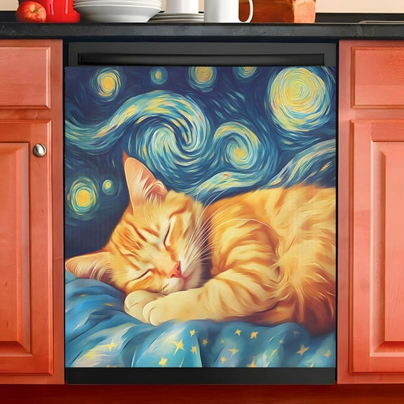 Ryvnso Sleeping Cat Dishwasher Magnetic Refrigerator Magnet Cover Kitchen Home Decorative 23"x26"
