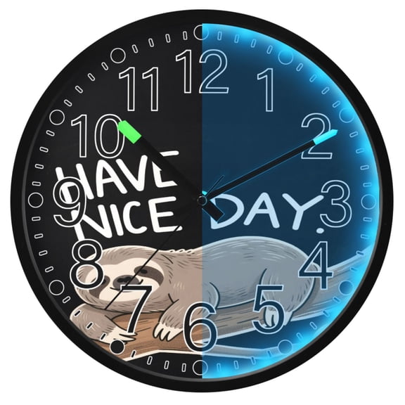 Ryvnso Sloth Cute 12 Inch Night Light Wall Clock Silent Battery Operated Luminous Clocks