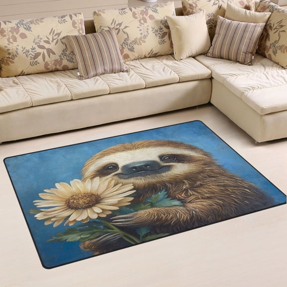 Ryvnso Sloth Sunflower Area Floor Mat Non-Slip Carpet Soft Rugs Doormats 60" x 39"