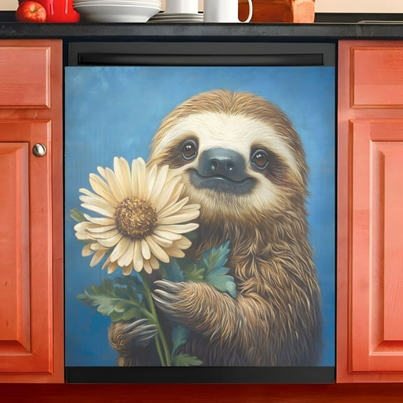 Ryvnso Sloth Sunflower Dishwasher Magnetic Refrigerator Magnet Cover Kitchen Home Decorative 23"x26"