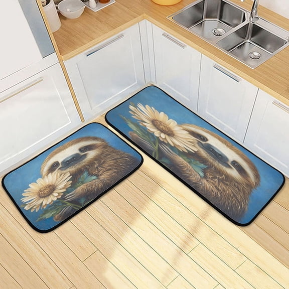 Ryvnso Sloth Sunflower Kitchen Rugs Set Non Slip Runner Mats for Dining Room