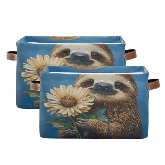 Ryvnso Sloth Sunflower Storage Basket Large Bin Foldable Boxes Toys Organizer 14.2x10.2x8.3in 2 PCs