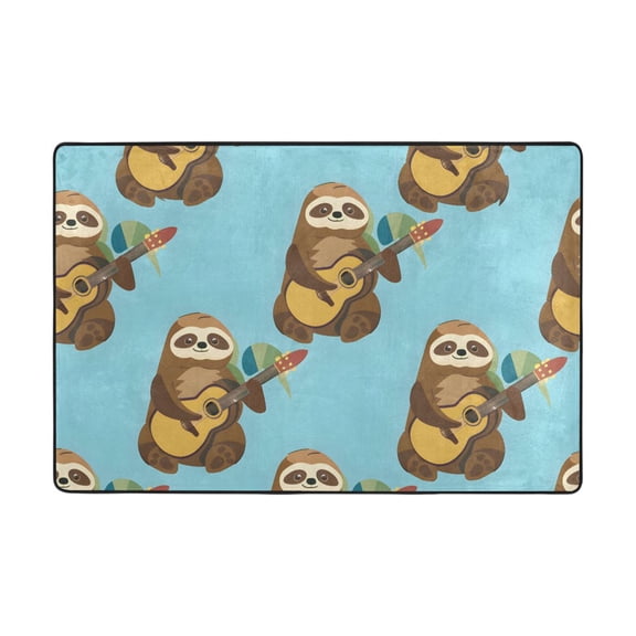 Ryvnso Sloth and Guitar Area Floor Mats Large Nursery Rugs Non-Slip Carpets Doormat 36" x 24"