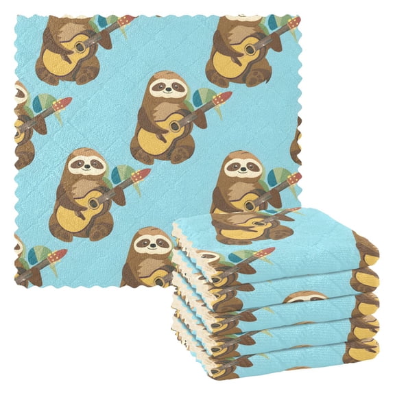 Ryvnso Sloth and Guitar Kitchen Towels Dish Clothes for Drying Dishes Cleaning Absorbent Set of 6