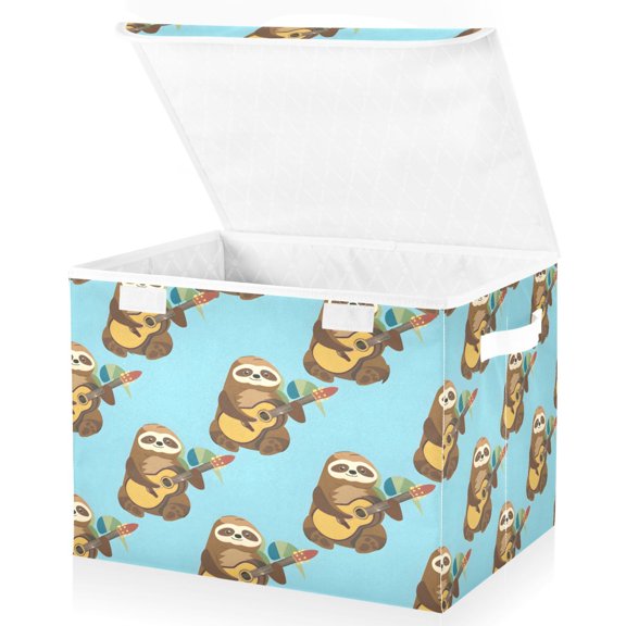Ryvnso Sloth and Guitar Large Lidded Foldable Storage Baskets Cubes Boxes Lids Bin for Home