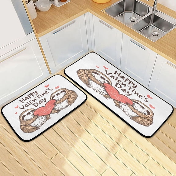 Ryvnso Sloth in Love Kitchen Rugs Set Non Slip Runner Mats for Dining Room