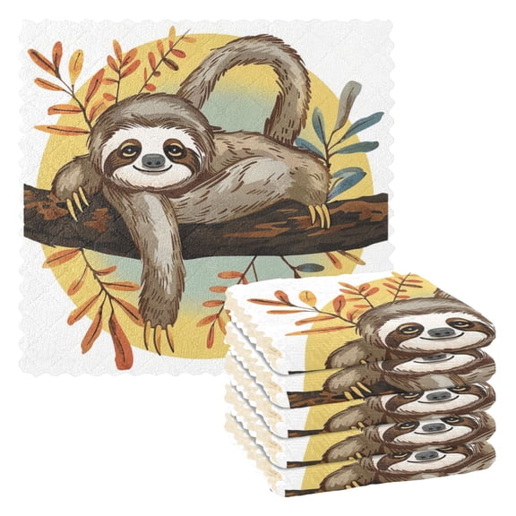 Ryvnso Sloth on Branch Kitchen Towels Dish Clothes for Drying Dishes Cleaning Absorbent Set of 6