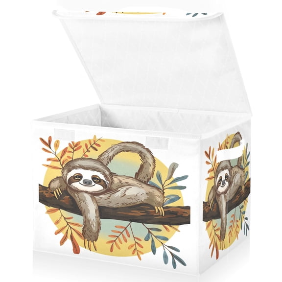 Ryvnso Sloth on Branch Large Lidded Foldable Storage Baskets Cubes Boxes Lids Bin for Home