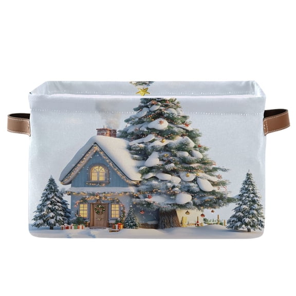 Ryvnso Snow Christmas Tree Storage Basket Large Bin Foldable Boxes Toys Organizer 14.2x10.2x8.3in 1 PC