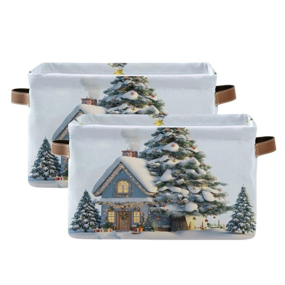 Ryvnso Snow Christmas Tree Storage Basket Large Bin Foldable Boxes Toys Organizer 14.2x10.2x8.3in 2 PCs