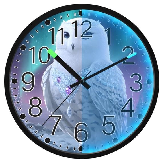 Ryvnso Snow Owl at Night 12 Inch Night Light Wall Clock Silent Battery Operated Luminous Clocks