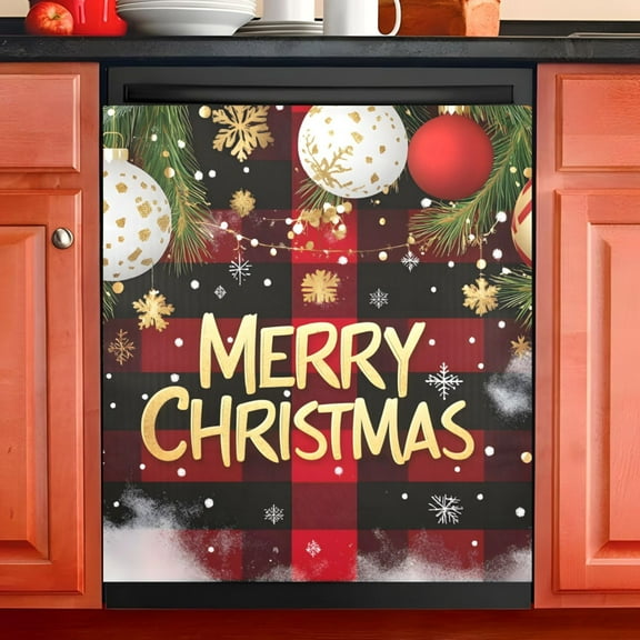 Ryvnso Snowflake Grid Checkered Christmas Dishwasher Magnetic Refrigerator Magnet Cover Kitchen Home Decorative 23"x26"