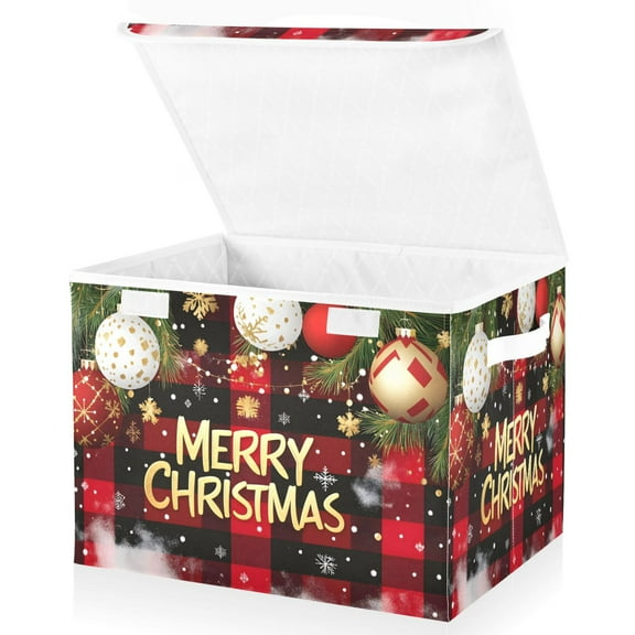 Ryvnso Snowflake Grid Checkered Christmas Large Lidded Foldable Storage Baskets Cubes Boxes Lids Bin for Home
