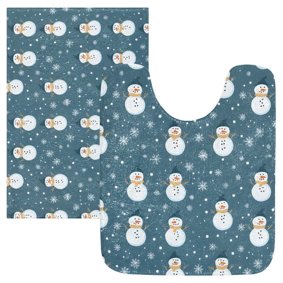 Ryvnso Snowflake and Snowman Christmas Bathroom Shaggy Rugs Toilet Mat Soft Contour Rug