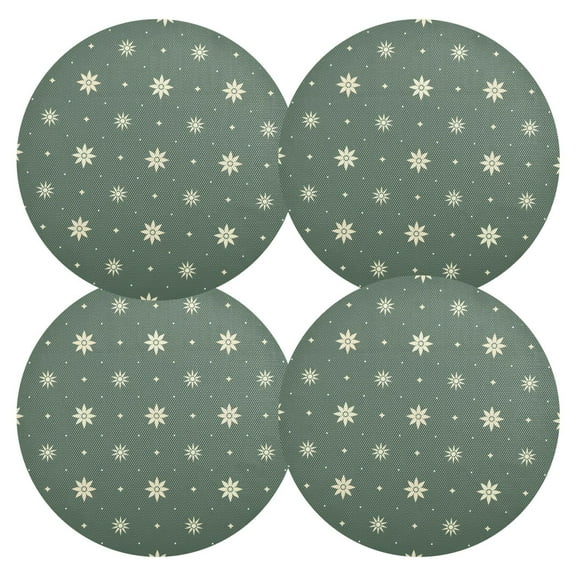 Ryvnso Snowflakes Christmas Pattern Round Plate Mats Dining Table Placemat Set of 4 for Holiday Decoration