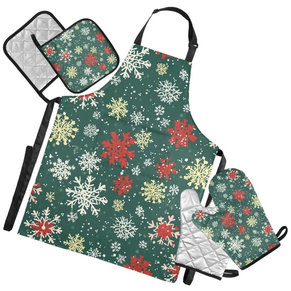 Ryvnso Snowflakes2 Kitchen Apron Oven Mitts Set Pot Holders