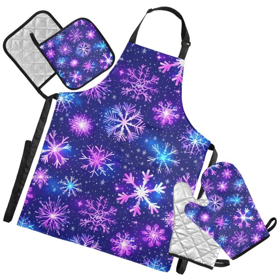 Ryvnso Snowflakes3 Kitchen Apron Oven Mitts Set Pot Holders