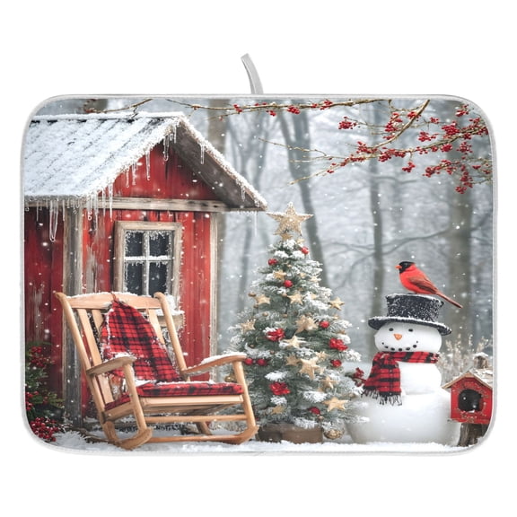 Ryvnso Snowman Christmas Tree House Dish Drying Mat for Kitchen Countertop 16x18 Small Dish Pad Drainer Rack Dish Sink Mats