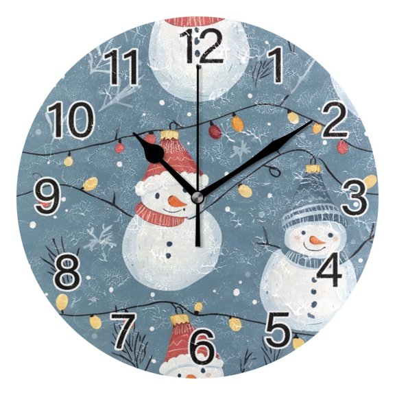 Ryvnso Snowman Christmas Wall Clock Non Ticking Silent Kitchen Clock Battery Operated Clocks 10 inch
